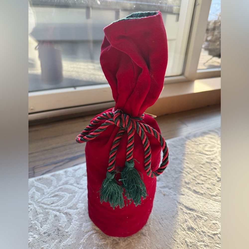 Red Velvet Gift Bag with Green Tassels